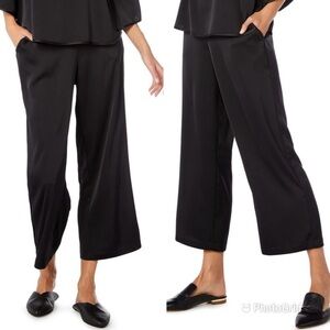 Michael Stars Black Satin Wide Leg Cropped Pants Size Small